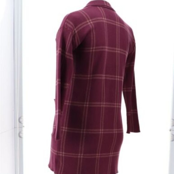 NWT G‎ BY GIULIANA JACQUARD SWEATER KNIT DUSTER CARDIGAN WINE PLAID 2X (PETITE) - Picture 4 of 12
